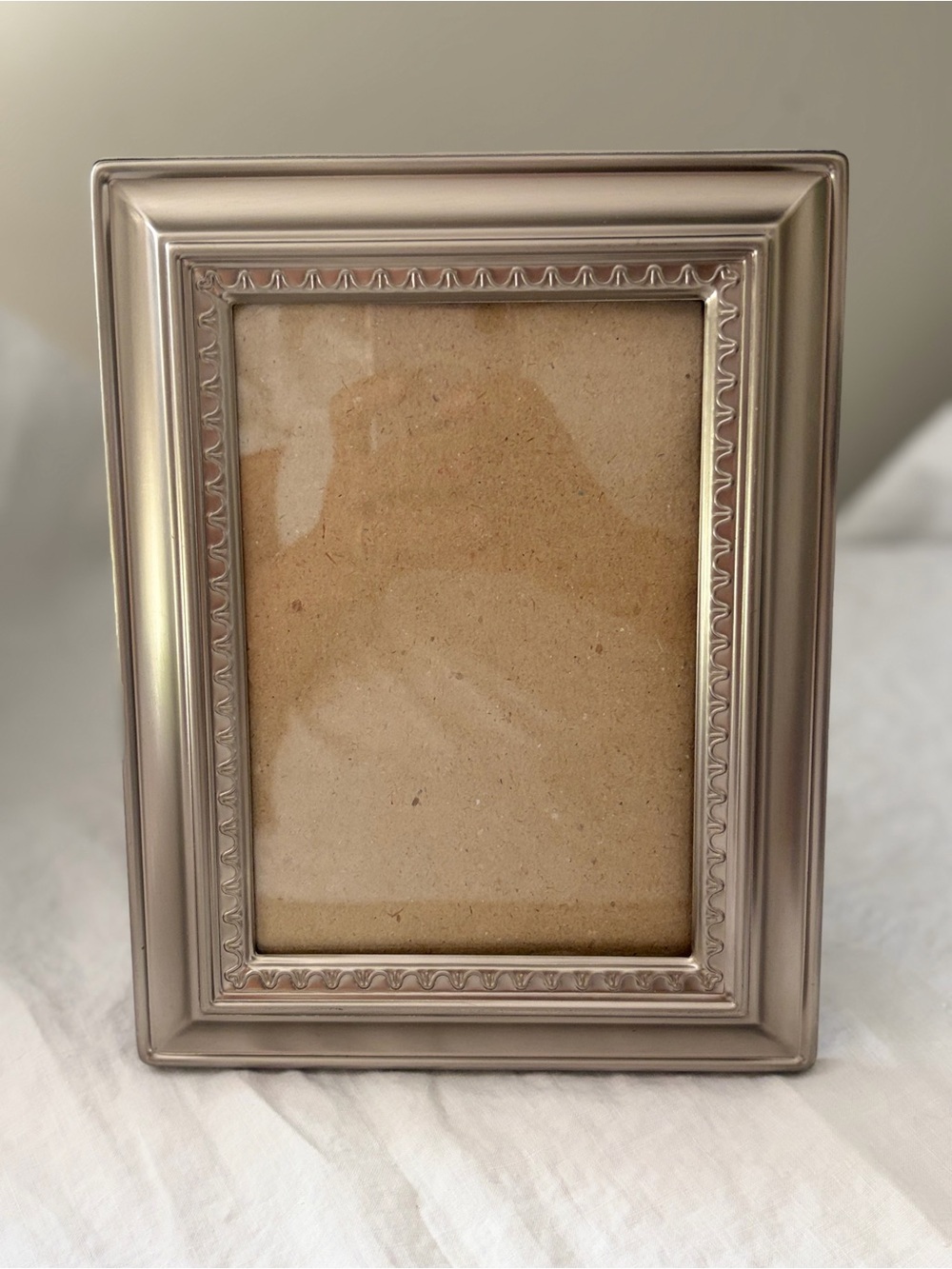 Vintage style, pewter tone, picture frame beaded border brushed silver frame
